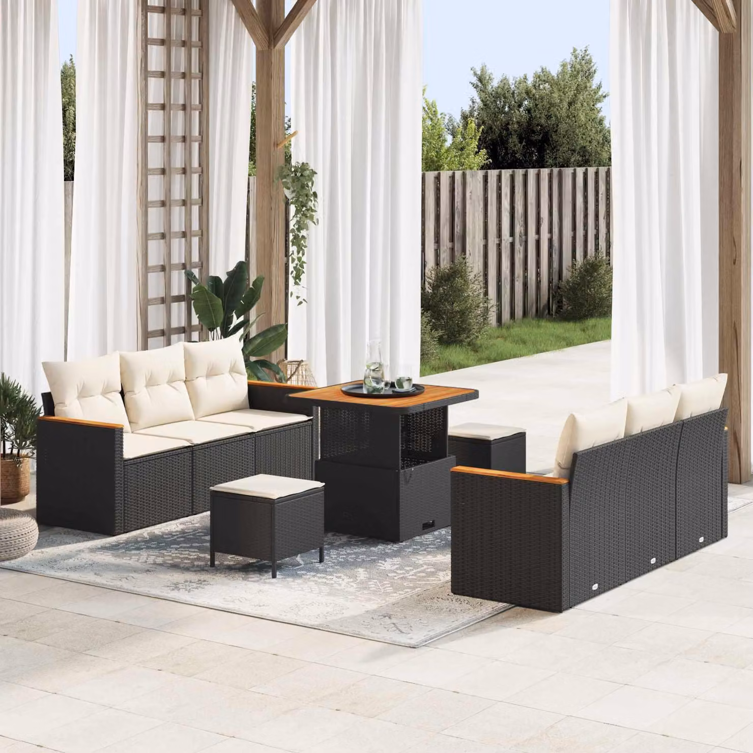Maison Exclusive - Set divani da giardino 9 pezzi in polyrattan nero