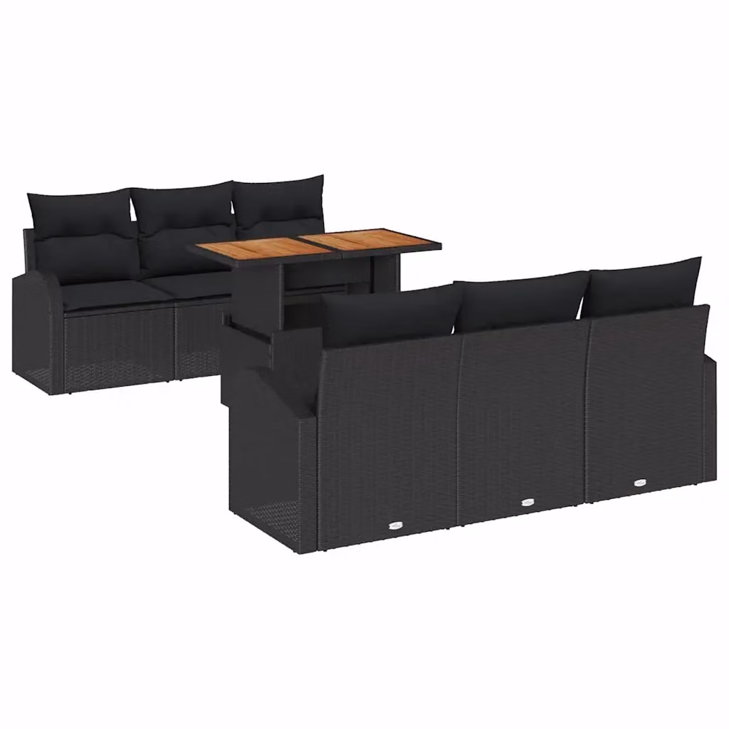 Set Divano da Giardino vidaXL 7 pz in Rattan e Legno di Acacia Nero – 2