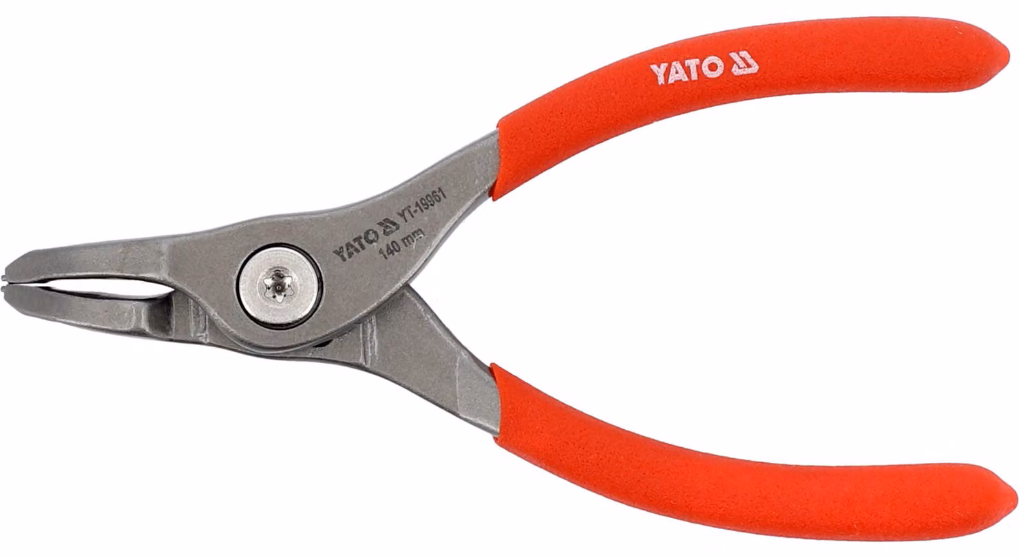 Pinza a becchi curvi per anelli di sicurezza, 140 mm, acciaio CrV
