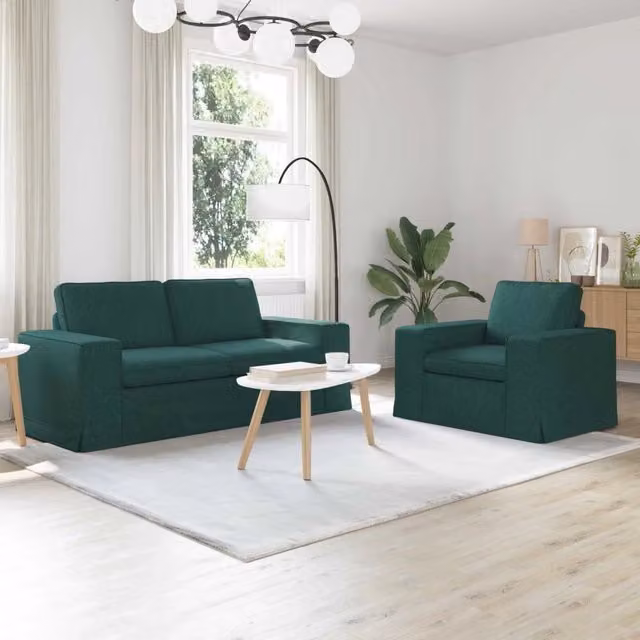 Set di divani 2 pz Verde Scuro Tessuto 3407547