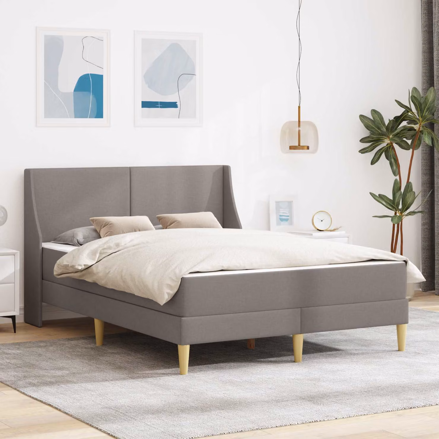 Set letto moderno vidaXL con struttura in legno e 2 materassi in schiuma, colore grigio