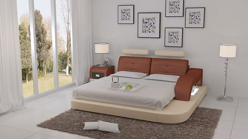 Design Bett XXL Big Betten Hotel Polster 160x200 Multifunktion Regal USB Leder