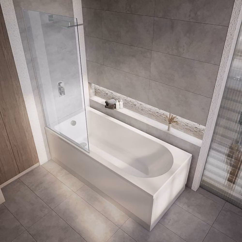 Vasca da Bagno Moderna 1500mm x 700mm con Estremità Singola con Parete Vasca Cromata - Covelly