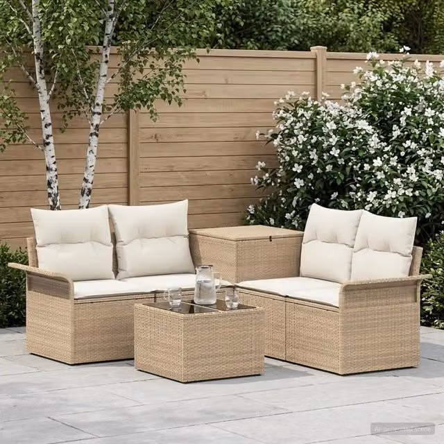 Set di divani 6 pz 4 posto Beige e Bianco Crema 3447088
