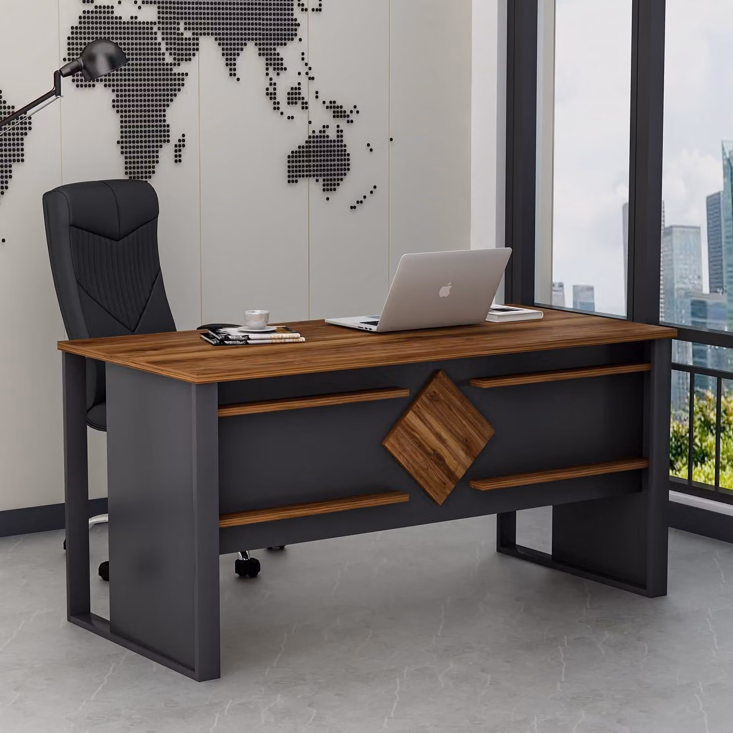 HOMIDEA BOSS, scrivania 150 x 72 x 75,6 cm - Scrivania moderna per casa o ufficio - Rovere/Antracite