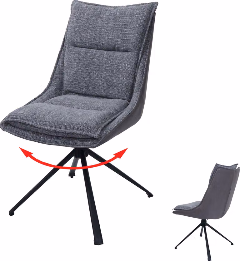 Sedia da pranzo HWC-N71, sedia da cucina, girevole con ritorno automatico, rivestita in tessuto (420g/m²), colore grigio