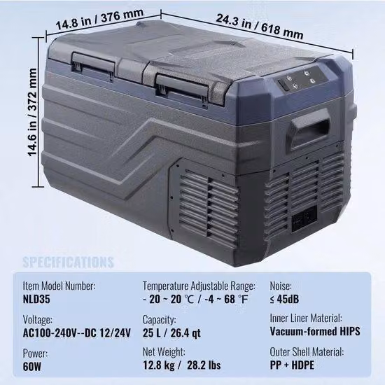 Frigorifero portatile da campeggio, compatto, 12V/24V, 25L, raffreddamento rapido, efficiente dal punto di vista energetico, ideale per auto, camper e barche, portatile, frigorifero a compressore