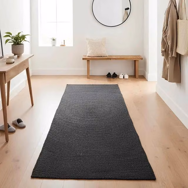 Tappeto in juta rettangolare per zona living, colore grigio antracite, L 80 cm x P 400 cm – 1