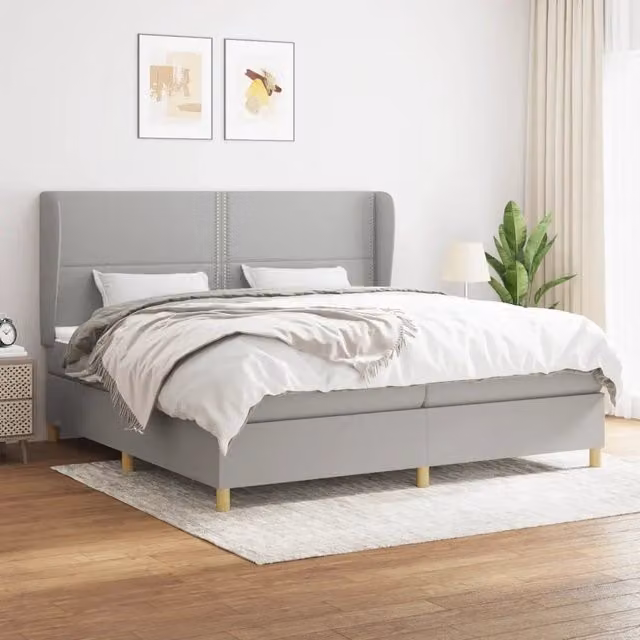 Letto Ibrido vidaXL con Giroletto a Molle e Materasso Grigio Chiaro e Bianco L/P/H: 203 x 203 x 128 cm