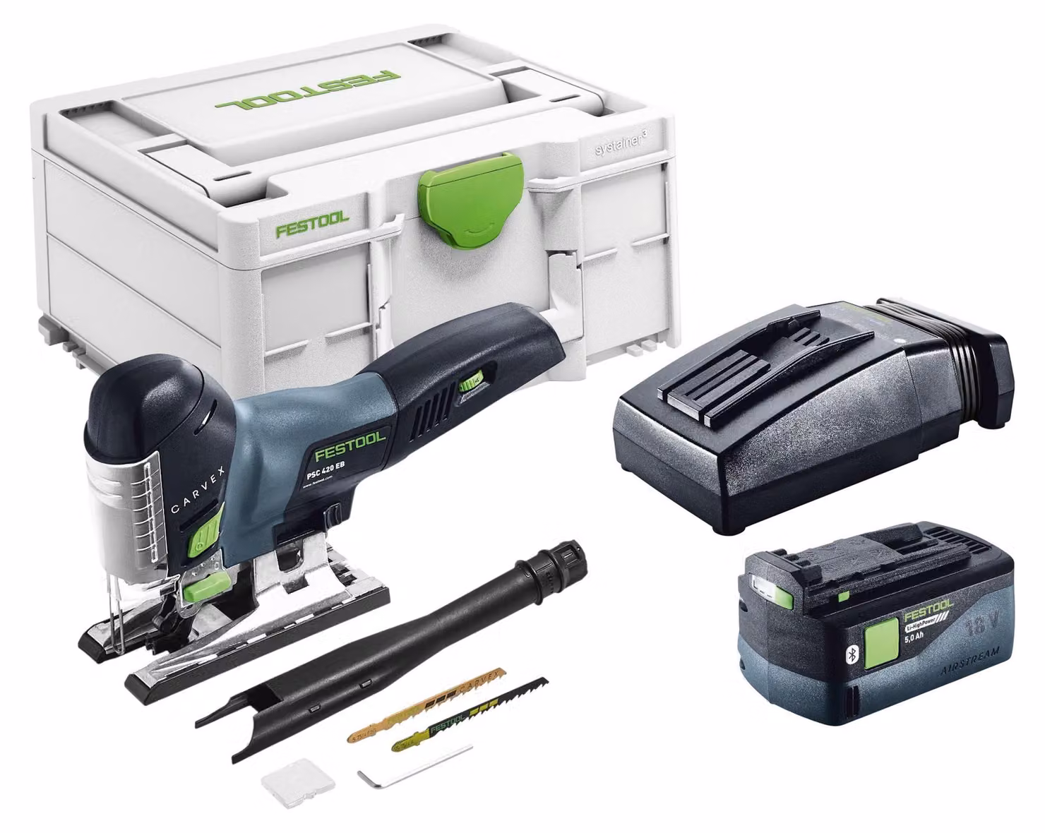 Festool PSC 420 EB-Basic Seghetto alternativo a batteria 18 V 120 mm Brushless + 1x batteria 5,0 Ah + caricabatterie + Systainer
