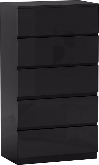 Cassettiera HOMCOM con 5 cassetti in legno per camera da letto, colore nero, L/P/H: 55 x 34 x 100 cm