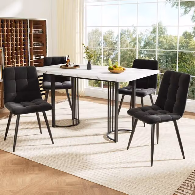 Set Tavolo da Pranzo Allungabile con 4 Sedie ¨C Xylo ¨C Metallo, Velluto Nero, 140x80