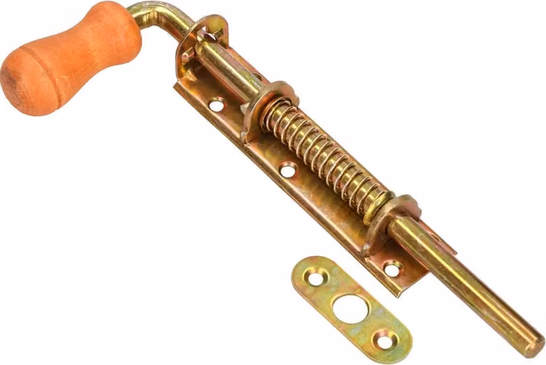 KOTARBAU® Bullone a molla 200 mm Catenaccio Catenaccio per porta Catenaccio Grendel zincato Acciaio inox Maniglia in legno Resistente alle intemperie Con sospensione Catenaccio per cancello