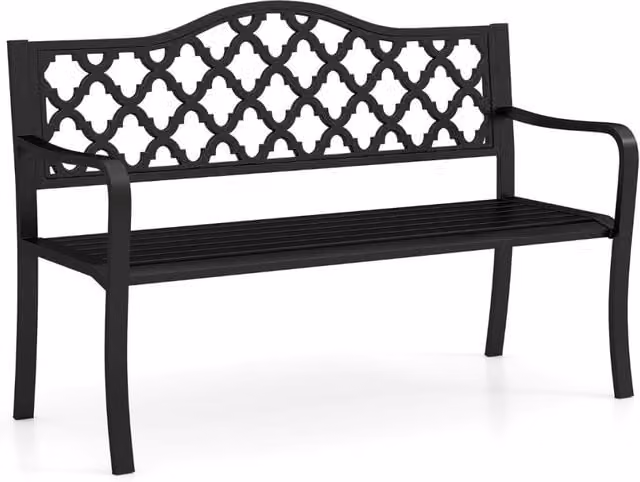 Panchina da giardino in metallo nero con braccioli per esterni, ideale per 2-3 persone, L: 128 cm – 1