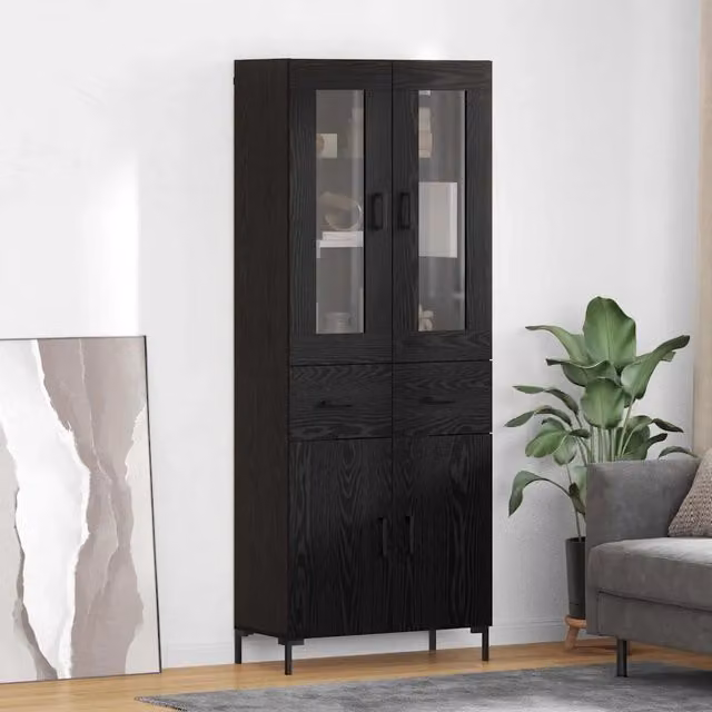 Credenza 2 pz-Set di 2 Buffet-Armadio da cucina Rovere Nero 69,5 x 34 x 180 cm Legno multistrato 981620