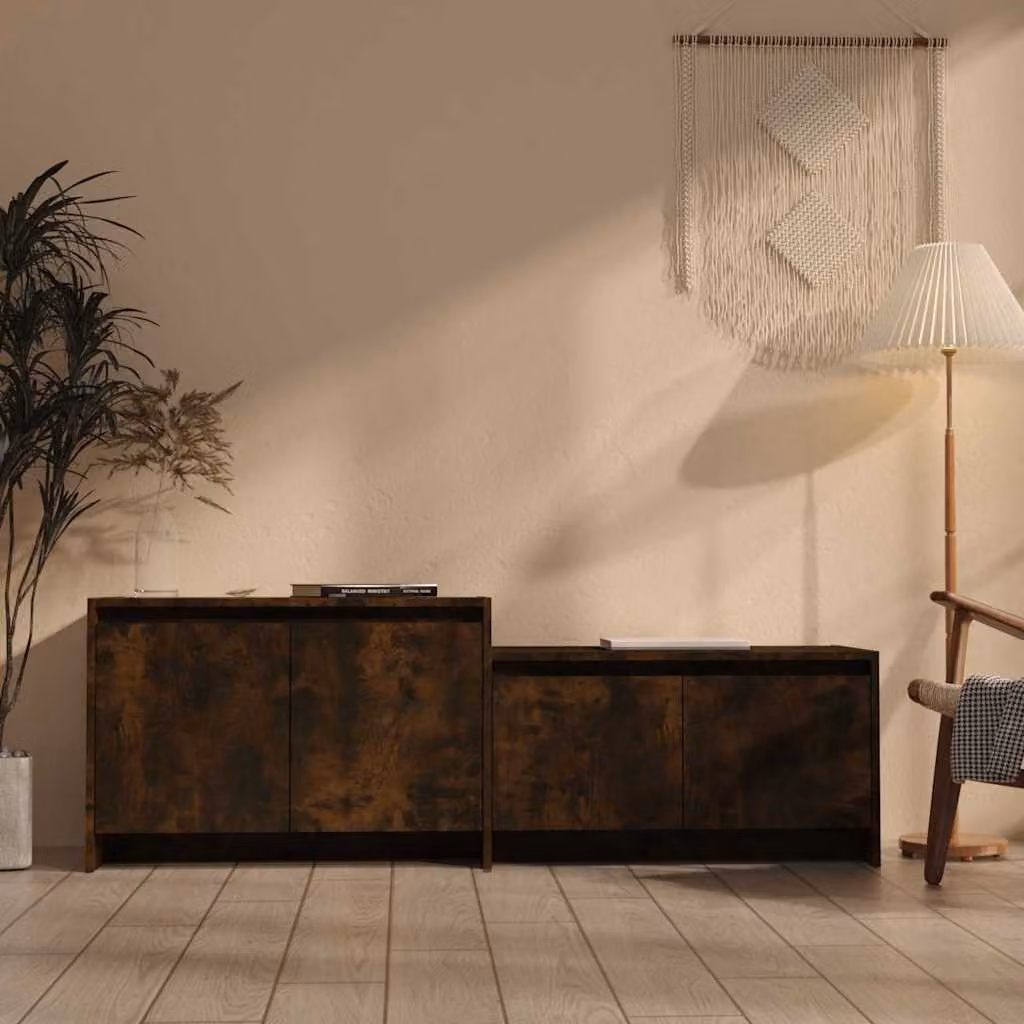Mobile TV vidaXL in Rovere Fumo, Design Moderno con Ruote, L: 146,5 cm, P: 35 cm, H: 50 cm
