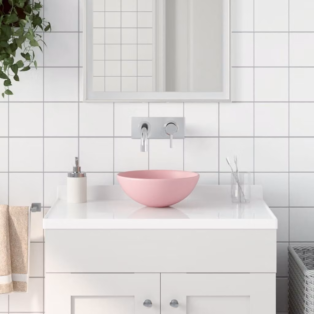 The Living Store Lavabo rotondo in Vetroceramica rosa opaco