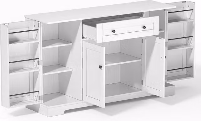 Credenza moderna in MDF con un cassetto e ripiani regolabili per cucina, soggiorno o sala da pranzo, colore bianco, Larghezza: 138 cm