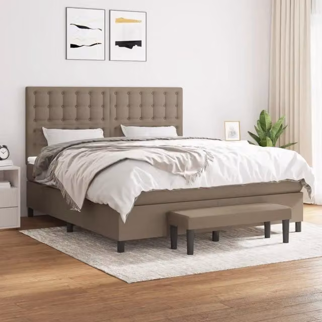 Letto Ibrido con Giroletto a Molle e Materasso vidaXL in Tessuto Beige e Bianco L/P: 180 x 200 cm