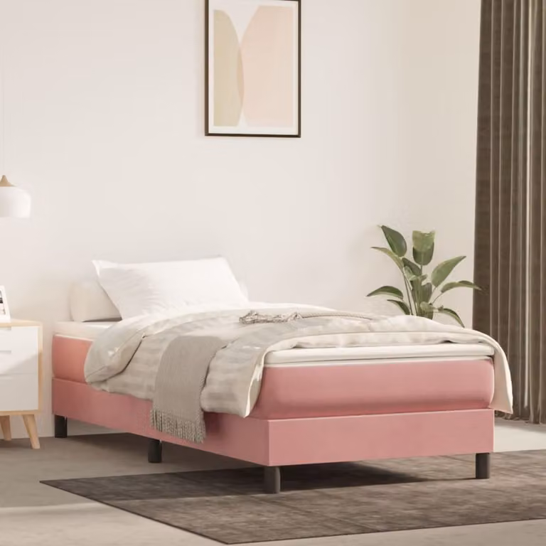 The Living Store Letto a molle con materasso Rosa 100x200 cm Velluto