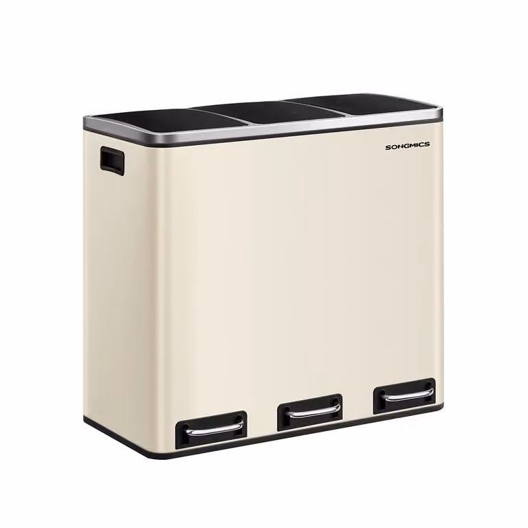 Cestino per Rifiuti a 3 Scomparti, Beige Sabbia