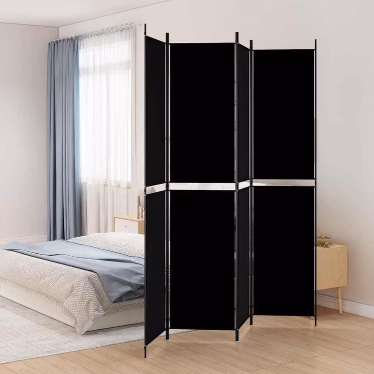 Divisorio a 4 Pannelli vidaXL Nero in Tessuto L: 200 cm, H: 220 cm