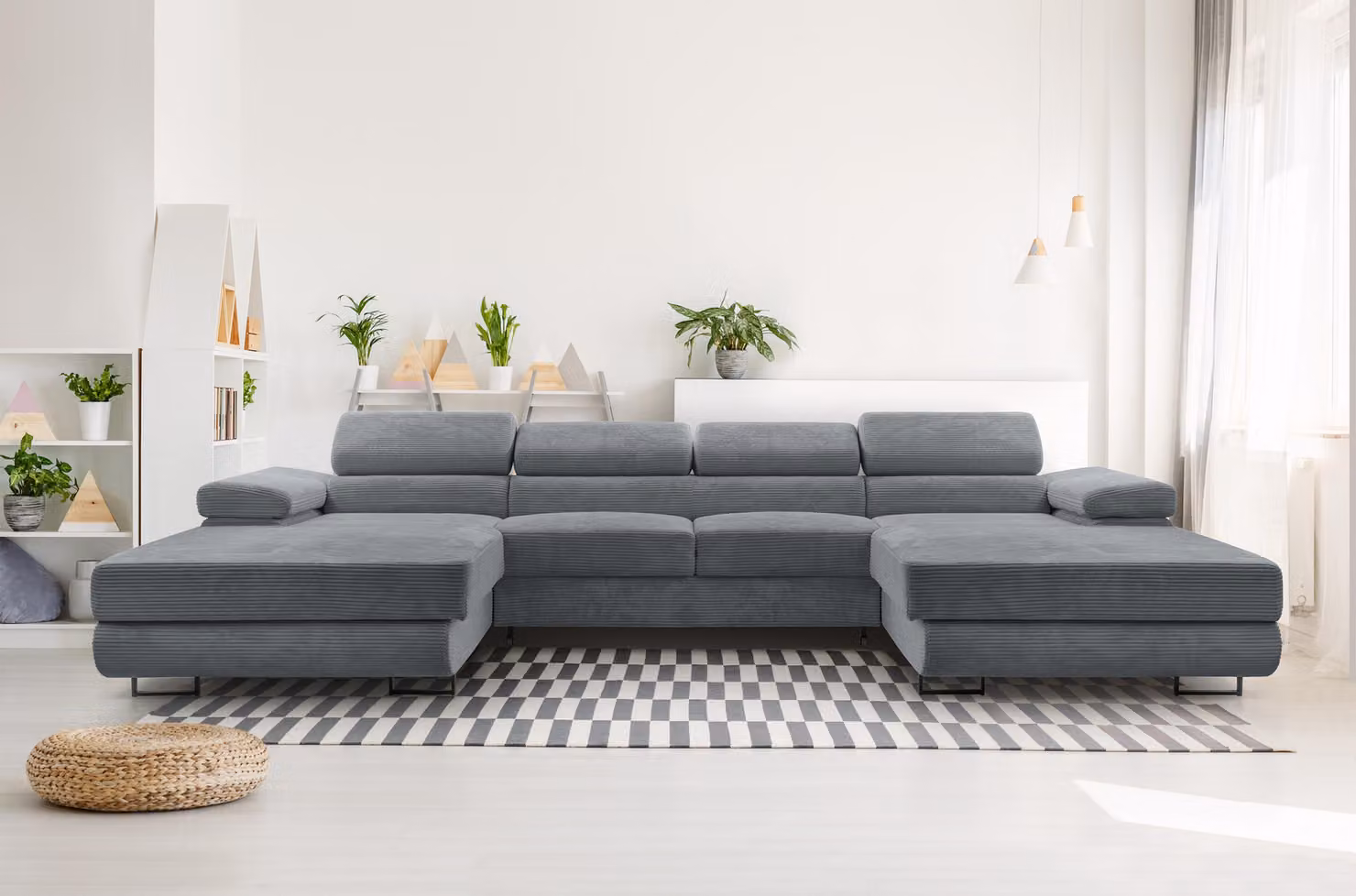 AX LIVING Divano a U con funzione letto Arborio U 352cm in grigio scuro