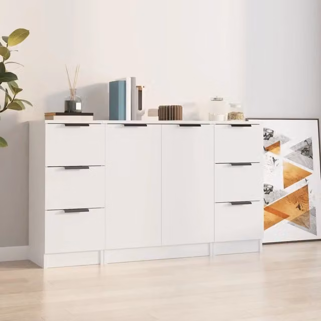 Set di 3 credenze vidaXL bianche in legno multistrato con design minimalista da appendere al muro