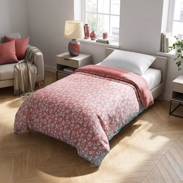 Trapuntino singolo KASANOVA in microfibra con fantasia floreale rosa