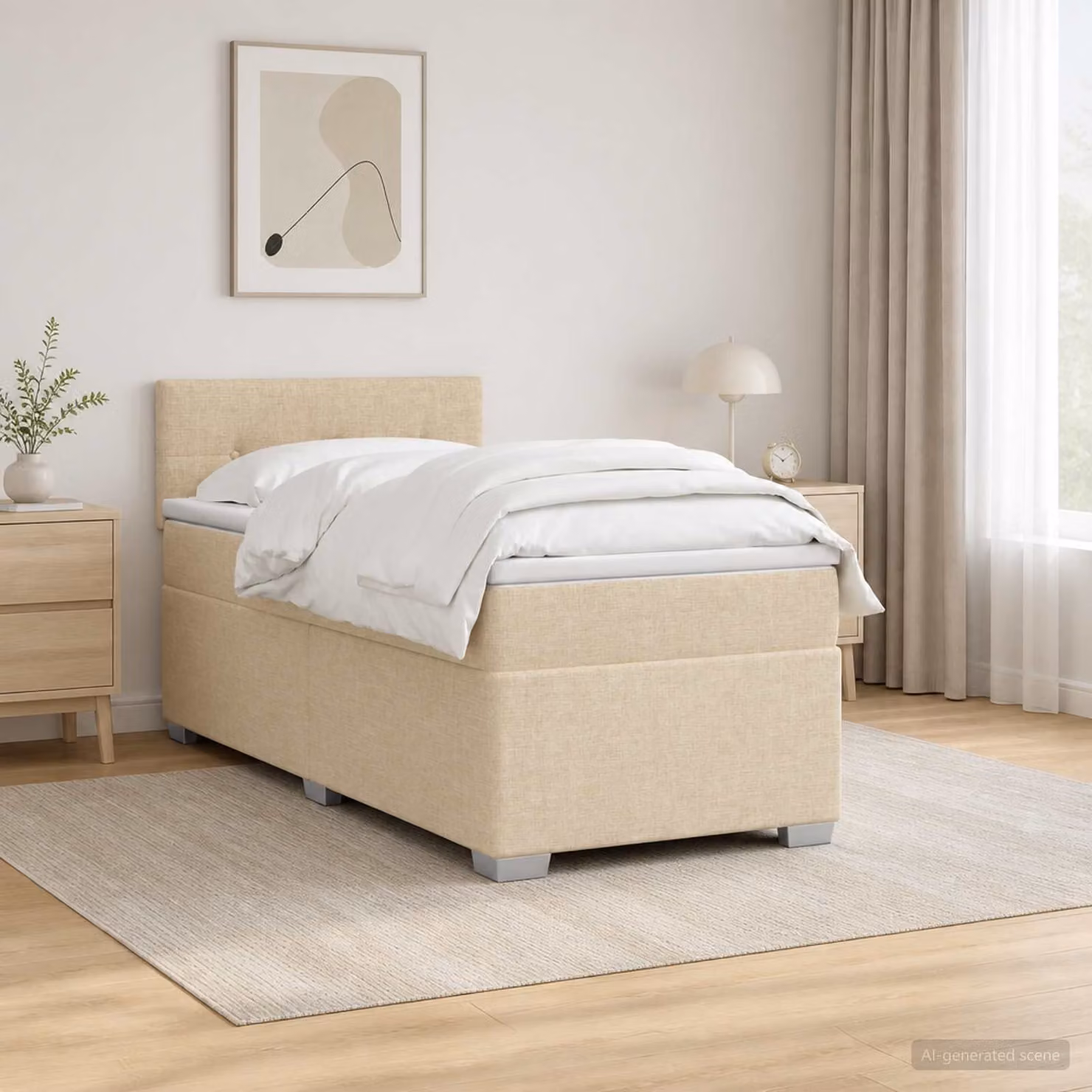 Letto con Box Spring vidaXL con Materasso Ibrido e Illuminazione LED, Colore Beige, L/P/H: 90 x 200 cm