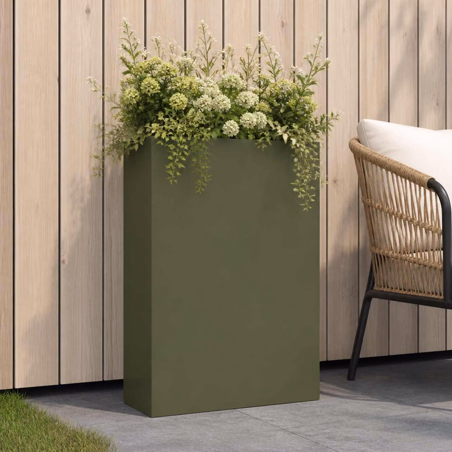 vidaXL Vaso da giardino in metallo Verde, L: 40 cm, P: 20 cm, H: 75 cm