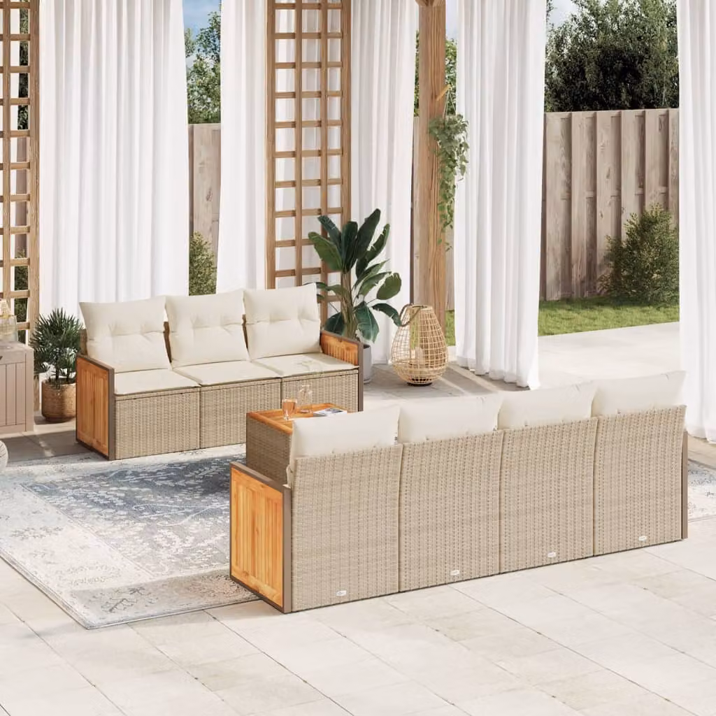 vidaXL Set Divano da Giardino 8 pz in Polyrattan Beige con Cuscini e Tavolino – 1
