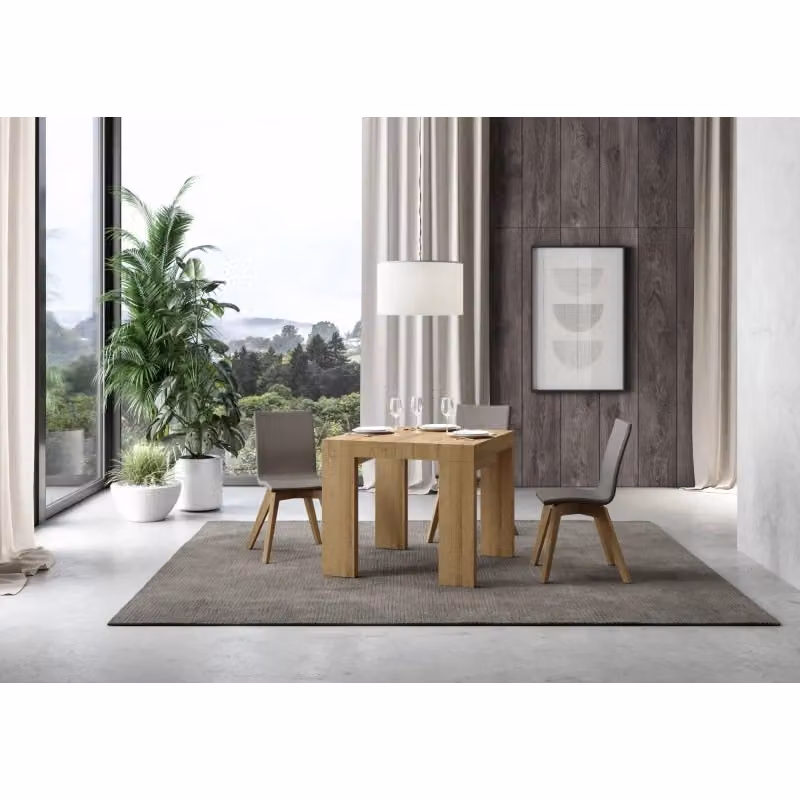 Tavolo allungabile moderno Itamoby in legno color quercia marrone L/P/H: 90 x 90 x 77 cm, estensibile fino a 246 cm – 2