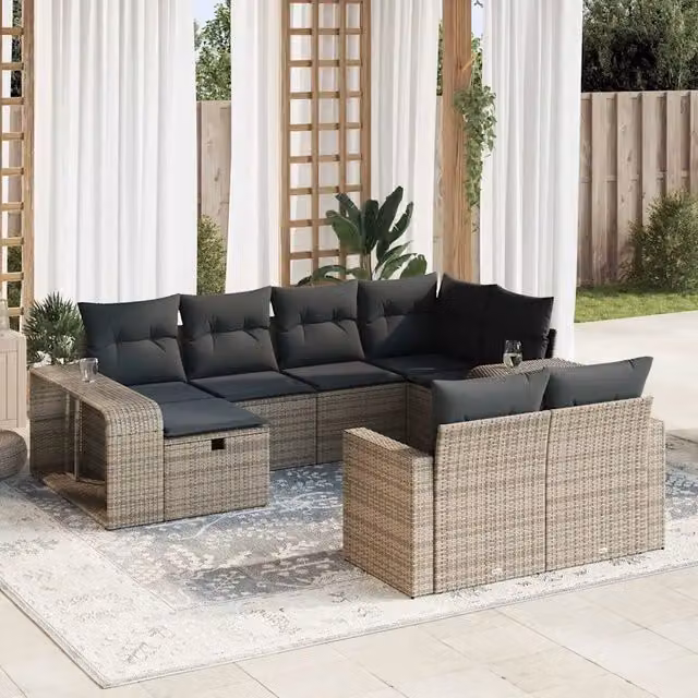 Set Divano da Giardino 10 pz con Cuscini Grigio in Polyrattan 3326064