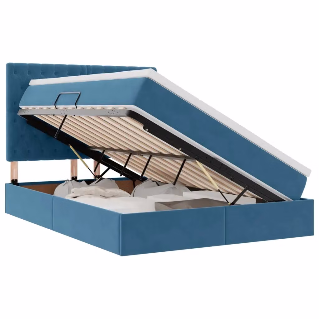 Letto con contenitore moderno vidaXL in velluto blu con base a sollevamento e porta USB L/P/H: 200 x 140 x 144 cm – 2