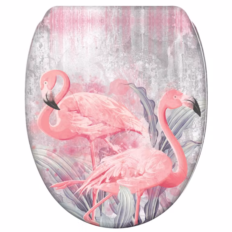 SANILO® Sedile per WC con sistema di chiusura rallentata e sistema di fissaggio rapido, modello Flamingo. Sedile per WC direttamente dal produttore. Sedile per WC, copriwater