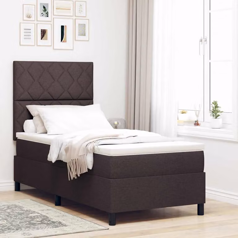 Letto a molle con testiera vidaXL in tessuto marrone scuro L 90 x P 200 cm