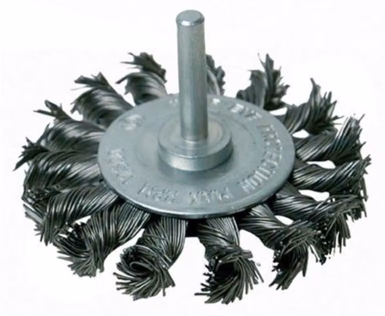Spazzola a disco, diametro 75 mm, a setole nodose, albero da 6 mm, 12.500 giri al minuto