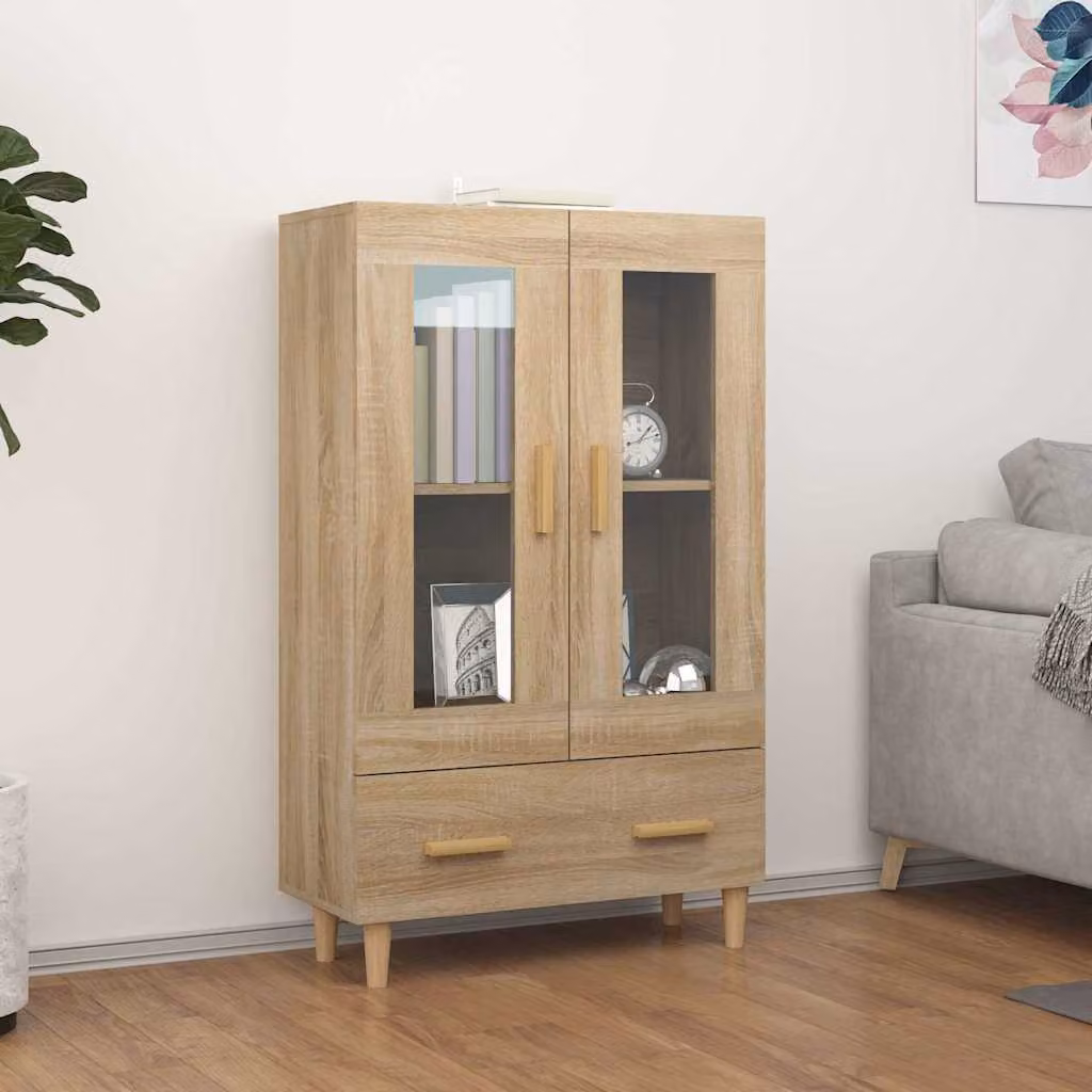 Credenza moderna vidaXL in legno multistrato color rovere Sonoma con dettagli in vetro, L 70 cm x P 31 cm x H 115 cm