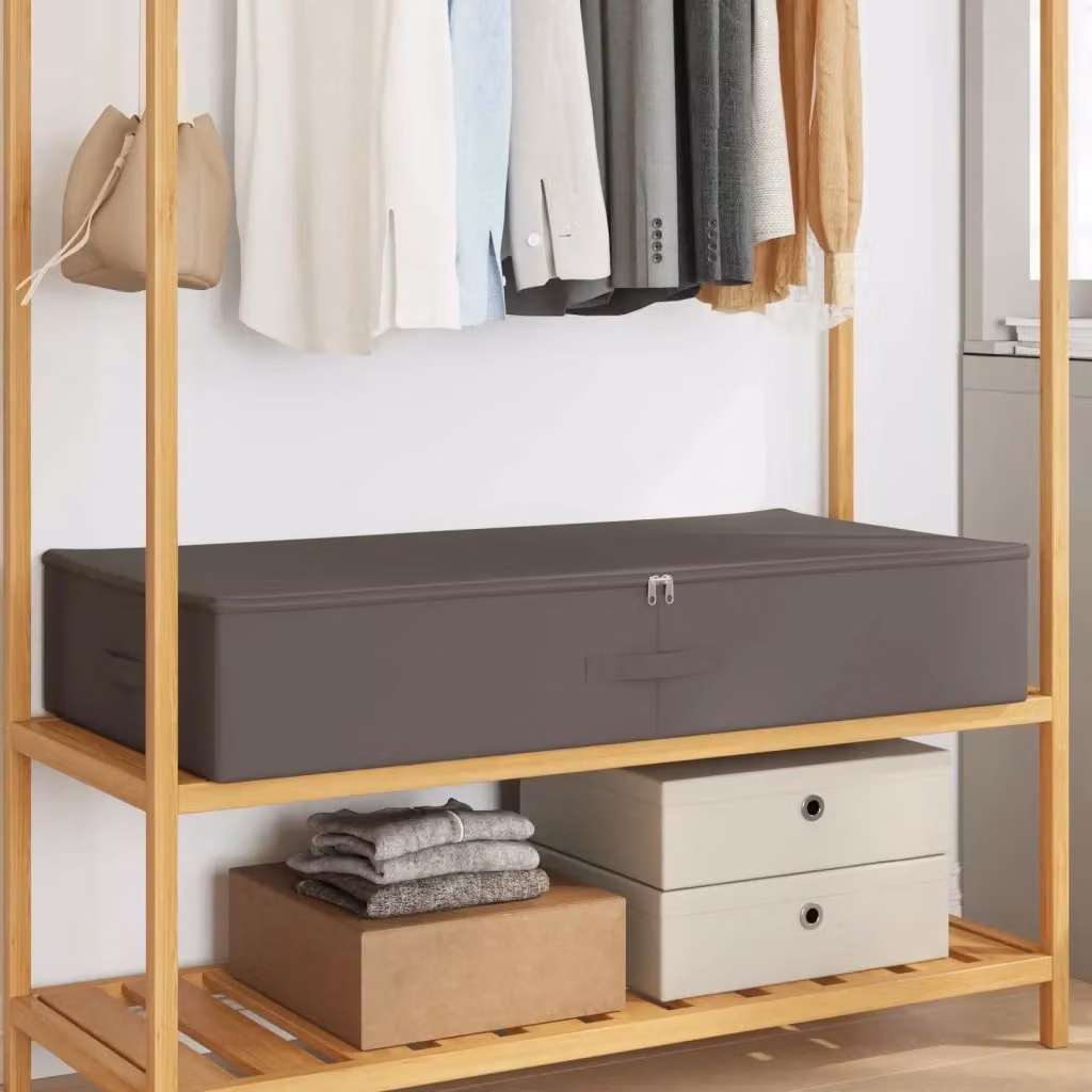 Set di 6 scatole di stoccaggio pieghevoli in tessuto grigio con maniglie per sotto il letto, L: 100 cm, P: 50 cm, H: 18 cm – 2