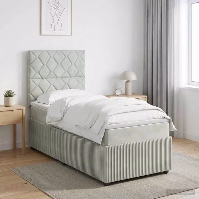 Letto box spring con materasso ibrido vidaXL in tessuto grigio e bianco L/P: 90 x 190 cm