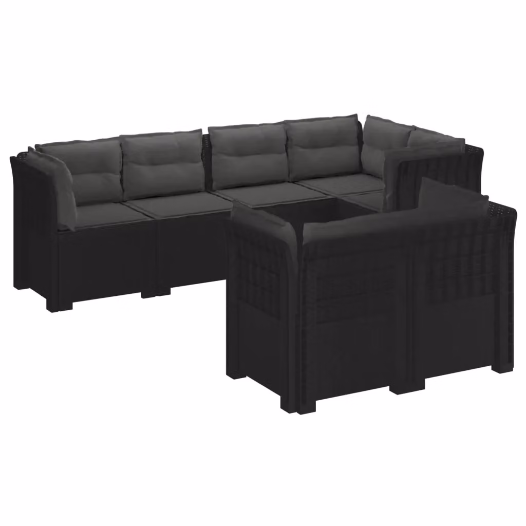 Set da giardino a L con 7 posti vidaXL in polyrattan antracite e nero con cuscini inclusi – 2