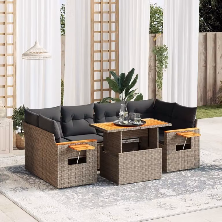 Maison Exclusive - Set Divani da Giardino 7 pz con Cuscini Grigio in Polyrattan