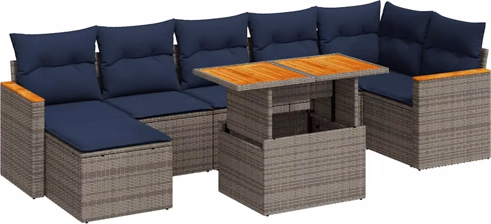 Set Divano da Giardino 8 pz con Cuscini Grigio in Polyrattan