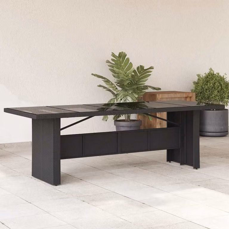 vidaXL Tavolo da Giardino Rettangolare in Polyrattan con Piano in Vetro Nero L: 240 cm, P: 90 cm, H: 75 cm