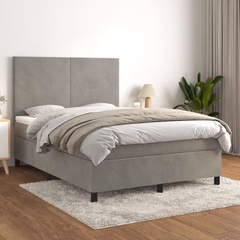 Letto Ibrido vidaXL con Giroletto a Molle e Materasso in Velluto Grigio Chiaro L/P/H: 140 x 200 cm