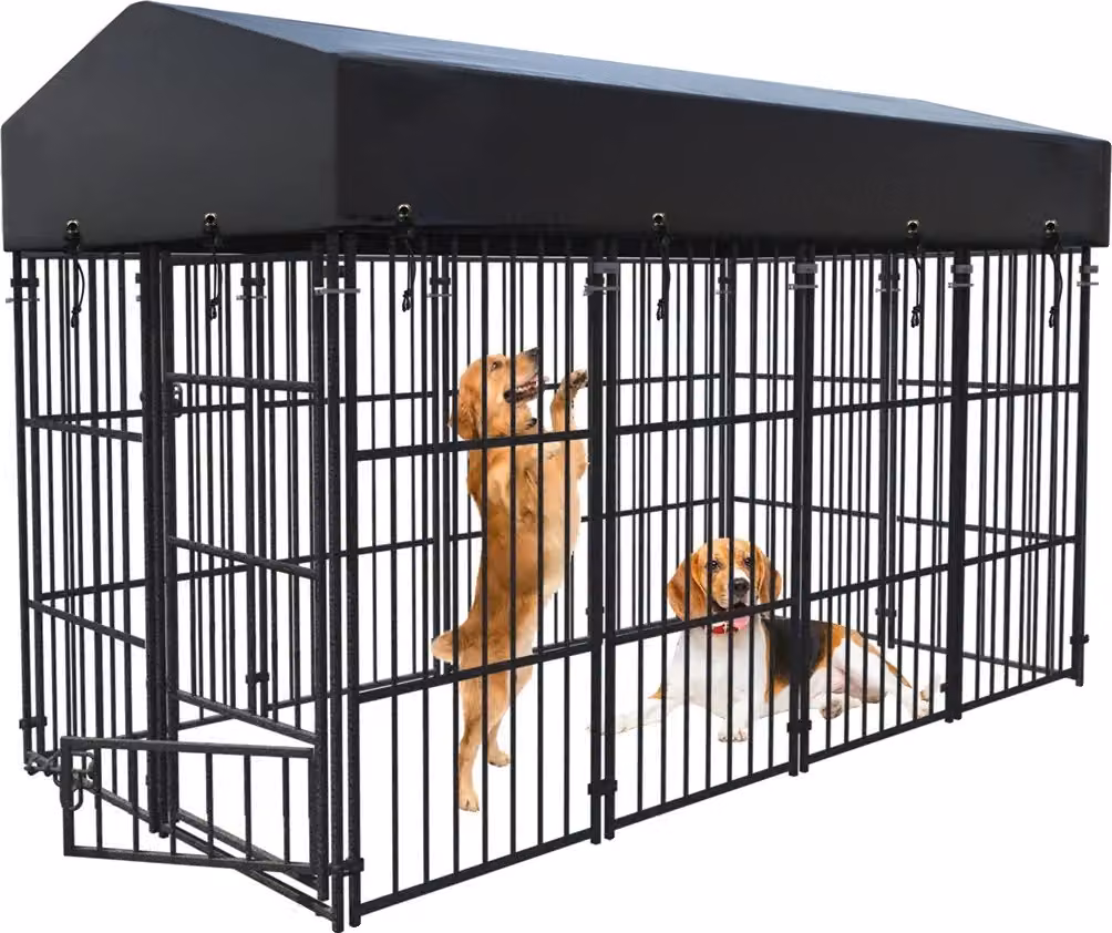 Cuccia per cani per impieghi gravosi, struttura in metallo e ferro, copertura impermeabile, nera, L
