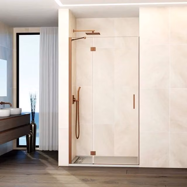 Box doccia frontale GLASS fisso + porta battente chiusura magnetica 120 cm (117-120; fisso 50+porta 70) rame