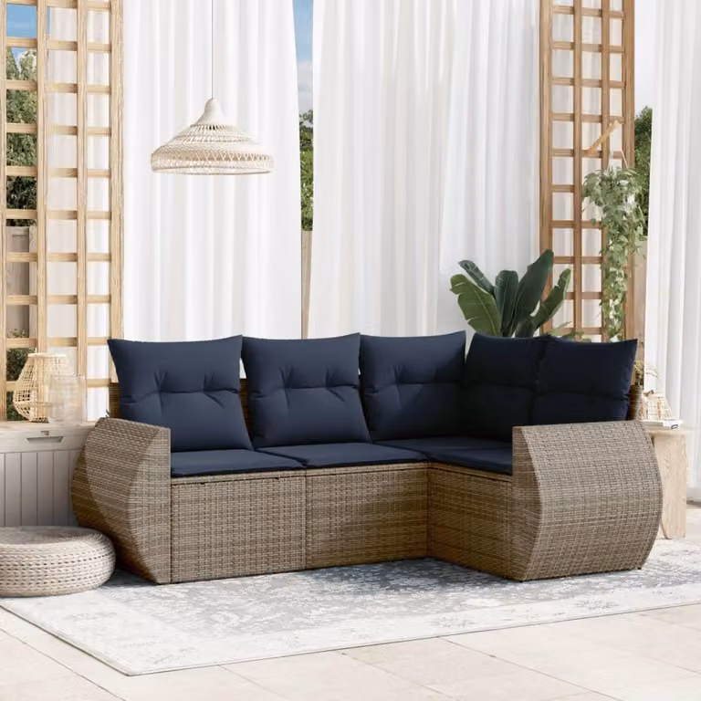 Maison Exclusive - Set divano da giardino a 4 pezzi con cuscini, grigio, polyrattan