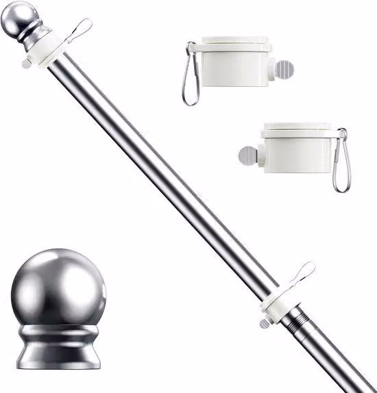 Palo da giardino 5 FT - Palo per bandiera in acciaio inossidabile - Bandiera da esterno - Rotante Klitvrij - 152 cm - Colore argento